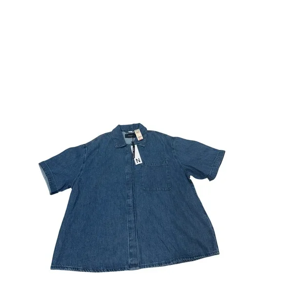 Noisy May Denim Shirt Oversized Short Sleeve Button Up Blue XL - Picture 3 of 11